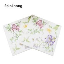 RainLoong-servilleta de papel Floral con flores de abeja Para fiesta, suministro de pañuelos Para decoración, 33x33cm, 1 paquete 2024 - compra barato