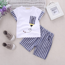 Kids Short sleeve Print T shirt Top + Striped shorts Set For Toddler Baby Boys Clothes 2 pieces 2024 - buy cheap