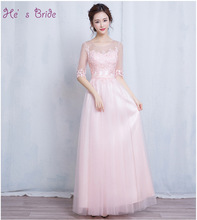 He's Bride New Candy Color Evening Dress Sexy Lace O-neck Half Sleeve Applique Floor-length Prom Formal Gown Robe De Soiree 2024 - buy cheap