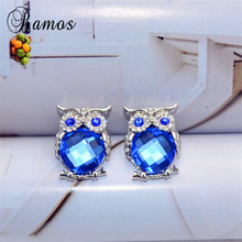 Bamos Cute Owl White/Blue/Grey/Champagne Crystal Stud Earrings for Women Fashion Animal Jewelry Tiny Rhinestone Earrings SMT1301 2024 - buy cheap