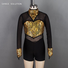 Black Mesh and Gold Sequin Bodice Danewear Dance Shorts Jazz/tap Dance Costumes Women & Girl Dance Costumes 18526 2024 - buy cheap