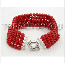 Authentic 5row 8" round red coral beads Bracelet style Fine jewe Noble Natural 2024 - buy cheap