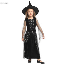 M-XL negro Halloween bruja disfraces niños bruja Cosplays Purim carnaval obra mascarada fiesta rave vestido 2024 - compra barato