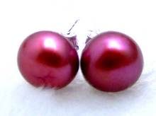 Qingmos-pendientes de perlas rojas oscuras para mujer, aretes de moda de 7-8mm con perlas naturales redondas planas, pendiente de joyería de plata S925 2024 - compra barato