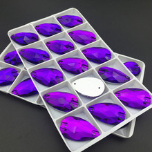 Purple Color Teardrop Glass Sew On Stone Flatback 2Holes 11x18mm 17x28mm Droplet Sewing jewelry Beads 2024 - buy cheap