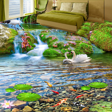 Papel tapiz de Mural personalizado 3D, cascada de agua, Grulla Coronada roja, paisaje de pez dorado, azulejos de suelo 3D, pintura adhesiva de PVC, impermeable, Fresco 2024 - compra barato