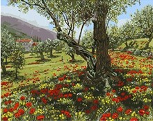 Familiar pintura a óleo por números de árvores, flores vibrantes, pintura a óleo diy, decoração para sala de estar 40*50cm, venda quente 2024 - compre barato