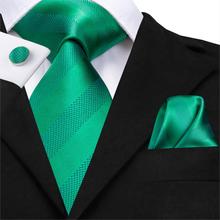 Hi-tie gravata listrada verde, masculina, de seda, luxuosa, conjunto de abotoaduras, presente para homens, festa de casamento, conjunto de gravata de 8.5cm 2024 - compre barato