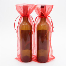 50pcs 14x37cm Gold Drawstring Organza Wine Bags For Wedding Party Gift Champagne Bottle Holder Pouches free shipping 2024 - buy cheap