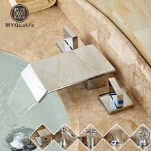 Bright Chrome Waterfall Bathroom Tub Sink Mixer Faucet Dual Handle Square Waterfall Spout Washing Basin Taps 2024 - купить недорого