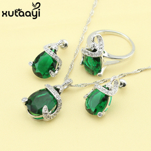 XUTAAYI New Sterling Silver Overlay Jewelry Sets Green Created Emerald  Divine Necklace Rings Earring Free Gift For Women 2024 - buy cheap
