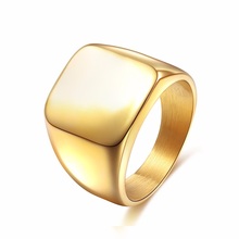 Anel minimalista liso grande largura quadrada joia clássica dedos homem em aço inoxidável dourado 2024 - compre barato