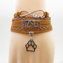 Amor vizsla pulsera perro pata encanto vizsla perro mamá marrón pulseras de cuero para mujer y hombre visla perro brazalete 2024 - compra barato