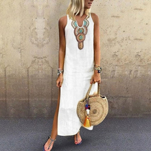 Women's Fashion Sexy V-neck Sleeveless Split Bohemian Print Dress New Casual Loose Slim Fit Beach Vacation Travel Maxi Dress 2024 - buy cheap