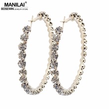 MANILAI Luxury Shiny Crystal Big Hoop Earrings For Women Fashion 65mm Diameter Statement Earrings Women's Wedding Jewelry 2024 - buy cheap