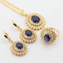 Blue Stones White CZ Gold Color Jewelry Sets For Women Earrings Necklace Pendant Rings Free Gift Box 2024 - buy cheap