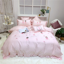 Luxury Egypt Cotton  innocent young girl Bedding Set Embroidery Ruffles Duvet Cover Sets Bed Sheet Twin Queen King size 4/6/7Pcs 2024 - buy cheap