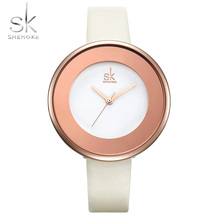 Shengke relógio de pulso feminino fashion de couro, relógio de marca de luxo ultra fino para mulheres 2024 - compre barato