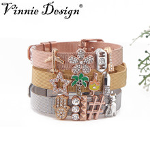 Vinnie Design Jewelry Crystal Slide Charms Keeper Wrap Bracelets Bangles Women Stainless Steel Mesh Bracelets 2024 - buy cheap