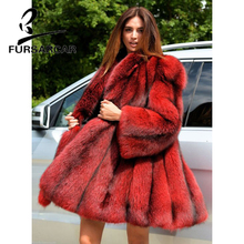 FURSARCAR 2021 Luxury Natural Real Fox Fur Women Coat Long Turn-Down Collar Winter Coat Female New Red Plus Size Fur Jacket 2024 - buy cheap