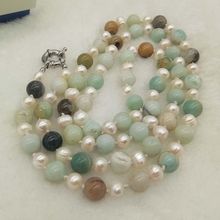 LJHMY-Cadena de perlas blancas de agua dulce amazonita, collar Natural largo de 30 pulgadas 2024 - compra barato