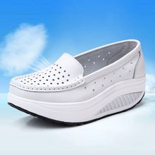 Women's shoes 2020 Summer genuine leather cutout breathable swing shoes white nurse shoes wedges heighten mother shoes 2024 - buy cheap