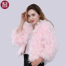 Chaqueta de piel de avestruz auténtica para mujer, abrigo de piel de pavo, rosa, gris, a la moda, estilo corto, nueva marca 2024 - compra barato