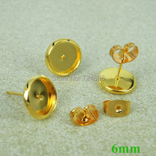 10 Uds Base de aretes de Color dorado de 6mm de resina camafeo cabujón engaste ajustes DIY poste Pin pendientes hallazgos Brincos 2024 - compra barato