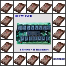 DC 12V 15CH RF Relay Receiver Board+15 Transmitters 1 Button LED Lamp Light Bulb Button Contact Wireless Switch ASK Smart Switch 2024 - buy cheap