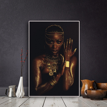 Black and Gold Nude African Woman with Necklace Canvas Painting Posters and Print Scandinavian Wall Art Picture for Living Room 2024 - buy cheap