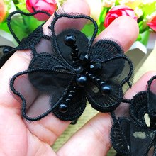 GXINUG 1 Yd 5 см черный вышитый бисером цветок кружевная ткань шифон вышитая отделка Лента DIY Аппликация шитье ремесло свадебное платье одежда 2024 - купить недорого