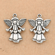 Pingentes antigos banhados a prata, pingentes para fadas de anjo, para pulseira, acessórios, joias diy, achados de joalheria 22x17mm com 10 peças 2024 - compre barato