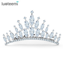 LUOTEEMI Wholesale Luxury Woman Hair Accessories Bling Marquise Cut CZ Crystal Crown Combs Tiaras Beauty Pageant Crowns 2024 - buy cheap