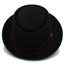 Pork Pie Hat For Women Wool Flat Fedora Hat For Elegant Lady Gambler Panama Trilby Hat Hat With Fashion Belwt Size 58CM 2024 - buy cheap