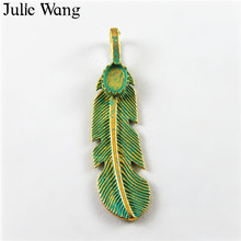 Julie Wang-Colgante verde antiguo de aleación, pluma con Base de cabujón, accesorios para collar, fabricación de joyas, accesorio de Metal, 20 Uds. 2024 - compra barato