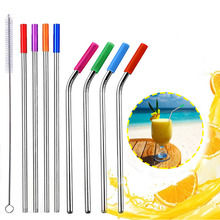 8pcs with 1 Pc Brush Eco Friendly Reusable Straw 304 Stainless Steel Straw Metal Smoothies Drinking Straws Set 7A2776 2024 - buy cheap