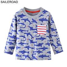 SAILEROAD Shark Print Boys Pocket Clothes for Kids Long Sleeve Tshirt New Baby Shirts Spring 2019 Children Tops Clothing 2-7T 2024 - buy cheap