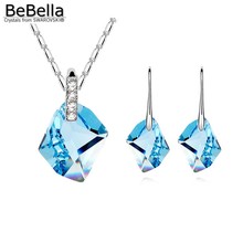 BeBella square crystal pendant necklace earrings set Made with Swarovski Elements for women 2024 - купить недорого