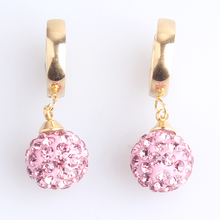 Gold color Full crystal Pink white Ball 316L Stainless Steel Stud Earrings for women men wholesale 2024 - buy cheap