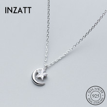 INZATT Trendy Star Moon Zircon Pendant Necklace Genuine 925 Sterling Silver For Young Lover Wedding Party Romantic Jewelry Gift 2024 - купить недорого