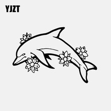 YJZT 16.5CM*11CM Car Sticker Dolphin Flowers Ocean Fish Animal Car Window Vinyl Decal Black/Silver C24-0814 2024 - buy cheap