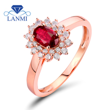 Classical Wedding Rings For Women Oval Cut 4x6mm Red Ruby 18KT Rose Gold Natural Diamond Ring WU52RU 2024 - buy cheap