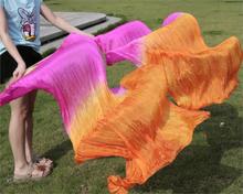 Véu de seda chinês de alta qualidade para dança, par de fãs de dança do ventre, venda quente, rosa + laranja, 2018 2024 - compre barato