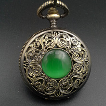 Мужские Механические карманные часы с бронзовым рисунком, зеленым камнем, с цепочкой, хороший подарок на Рождество, оптовая цена H054 2024 - купить недорого
