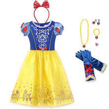 Girls Snow White Cosplay Dress Princess Costume Children Flower Puff Sleeve Ball Gown Kids Birthday Halloween Party Fancy Dress 2024 - buy cheap