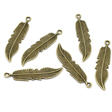 30Pcs Bronze Tone Bird Animal Feather Leaf Metal Pendants Jewelry Findings Charms 46x11mm 2024 - buy cheap