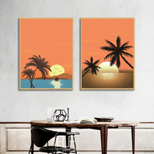 Cartel de estilo nórdico y minimalista para decoración del hogar, lienzo de paisaje con silueta de árbol de Coco y Playa, imagen artística de pared para dormitorio 2024 - compra barato