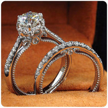 Conjuntos de anillos de boda Vintage para mujer, joyería de fiesta, de Plata de Ley 925, cristal AAAA, cz 2024 - compra barato