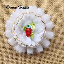 2pcs Bleum Home white flower Three colors buds Golden lace Hair Accessories Girls scrunchies Children kids Headwear Hair band 2024 - buy cheap