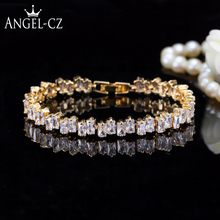 ANGELCZ Fashion Baguette Cubic Zirconia Stones Gold Color Tennis Bracelets Bangles For Bridal Wedding Party Jewelry Gift AB120 2024 - buy cheap